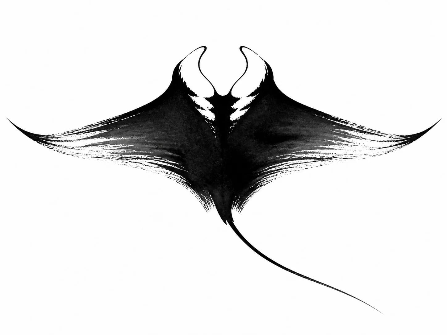 A broad abstract-brush tattoo concept of a gliding manta ray generated from the prompt manta ray