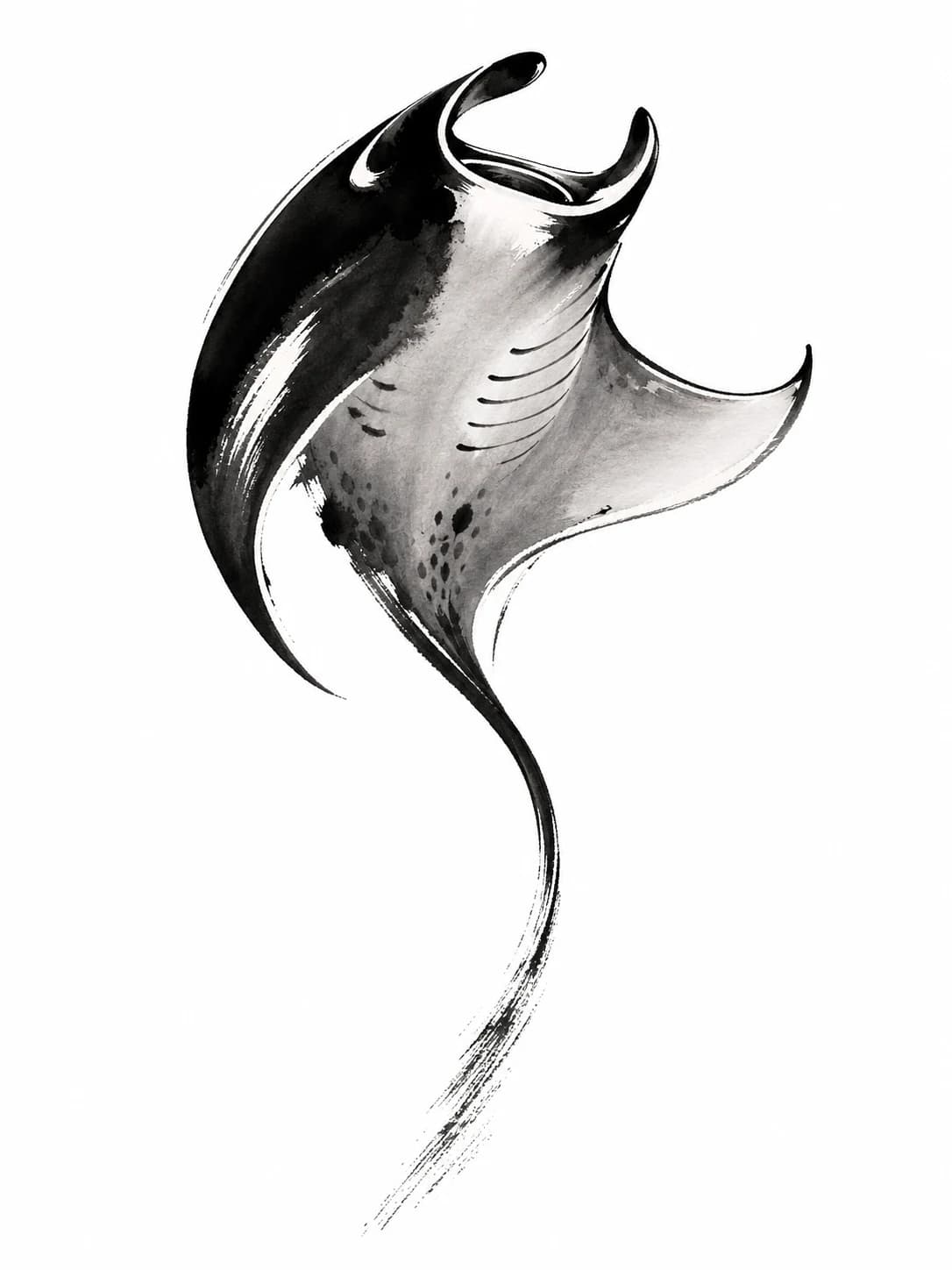 A vertical abstract-brush tattoo concept of a banking manta ray generated from the prompt manta ray