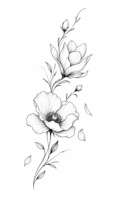 Fine-line bloom tattoo flash design
