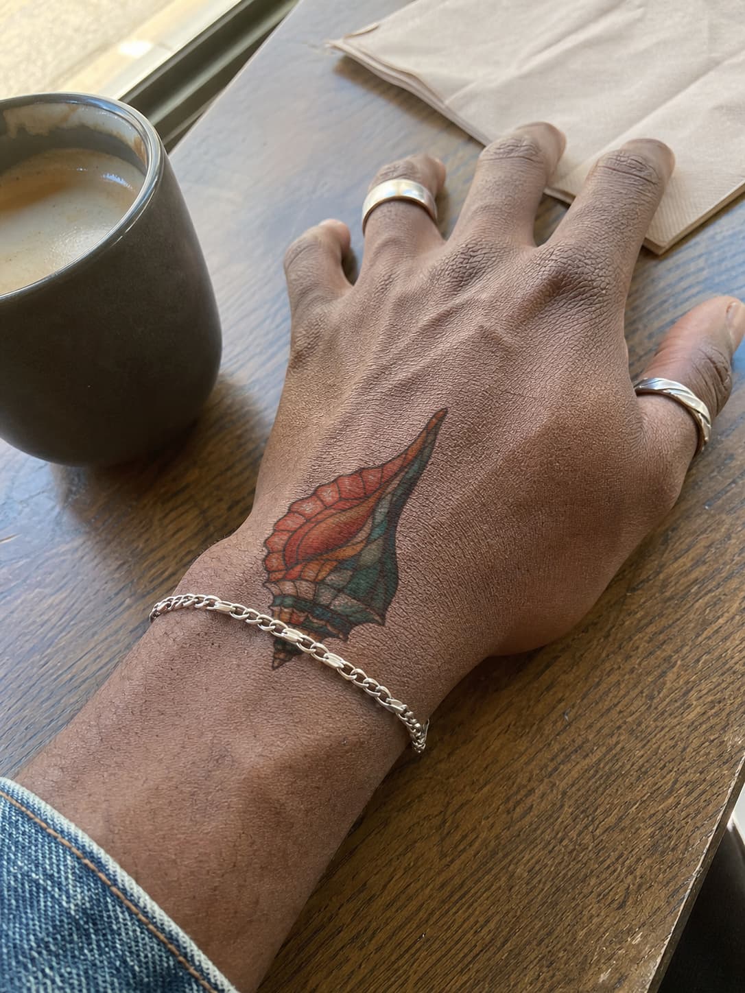 Healed color wing tattoo preview spanning the hand and wrist
