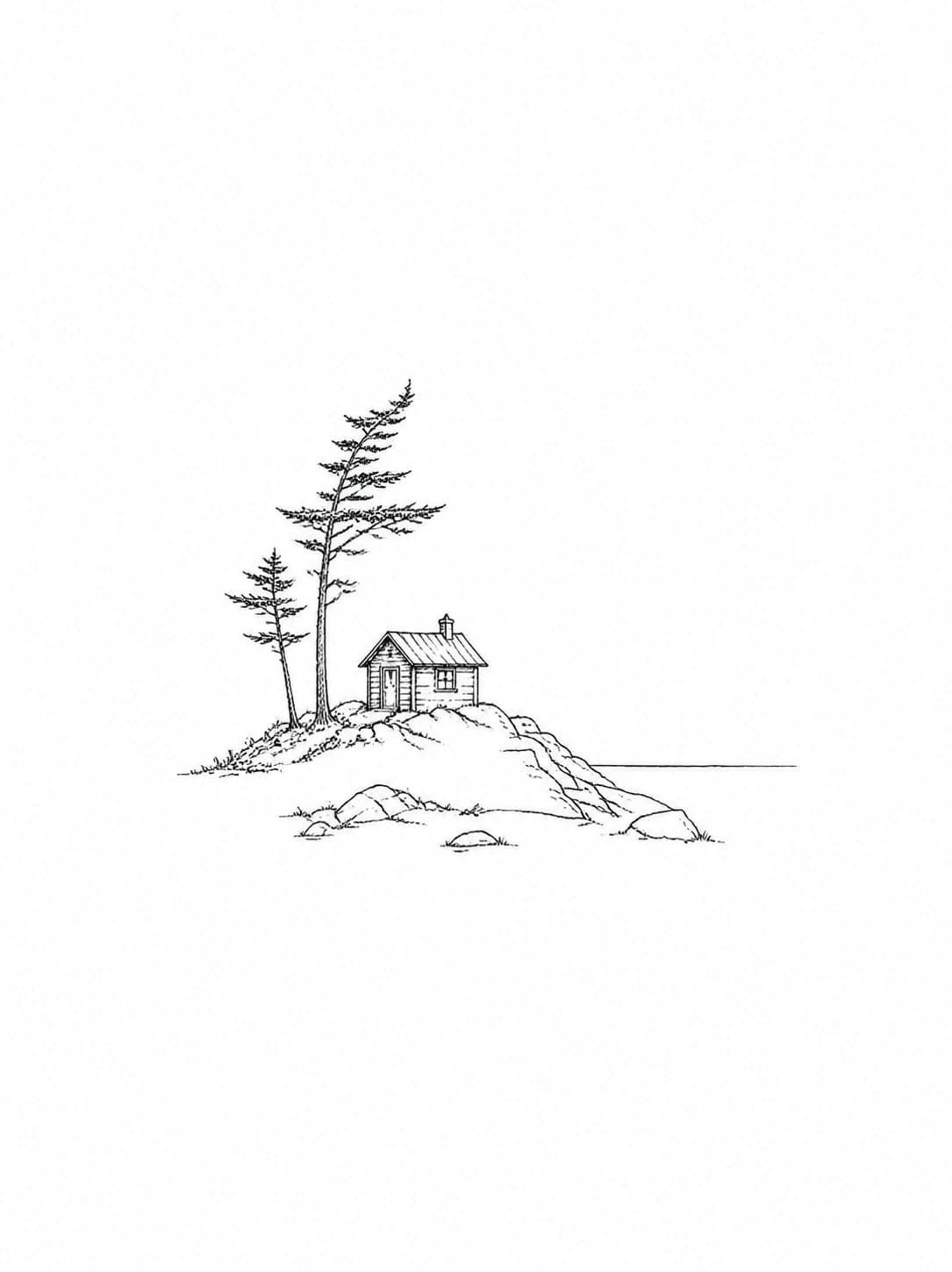 Original cabin and pine tree tattoo artwork